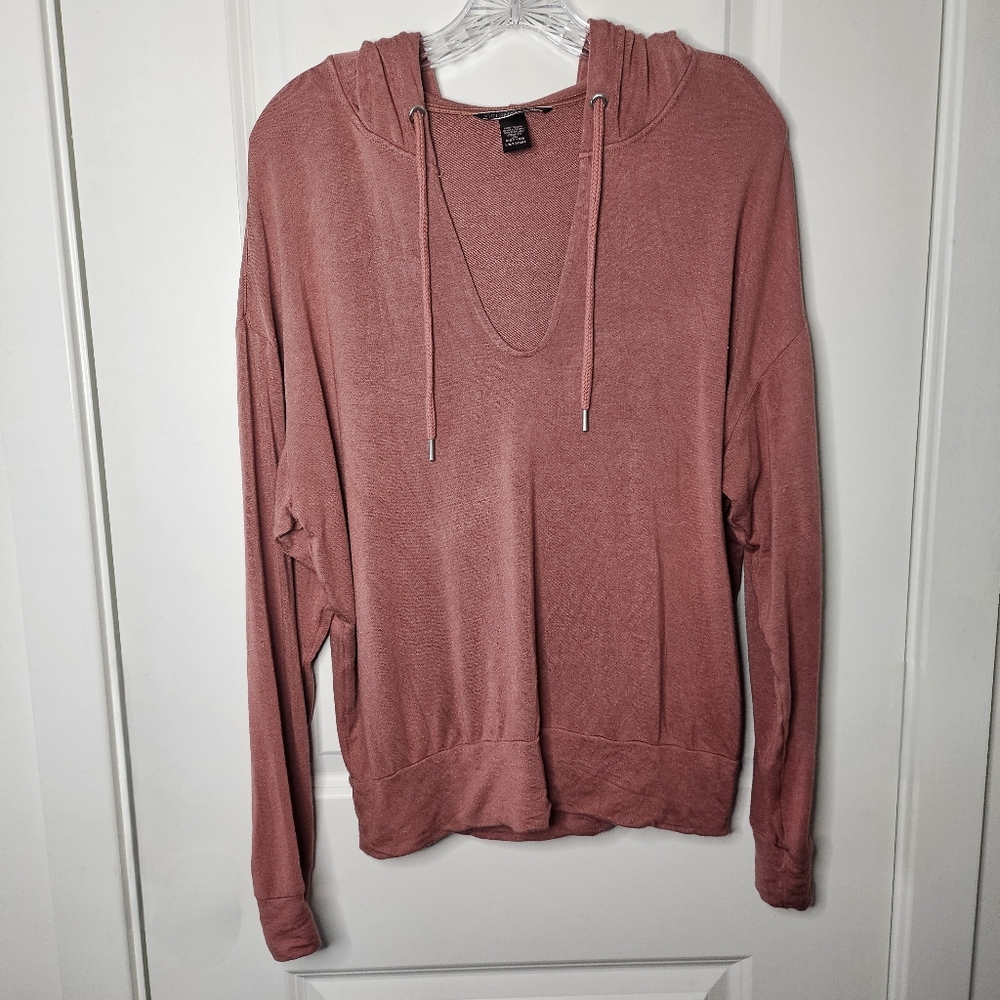 Victoria’s Secret Top L Dusty Rose Hooded Drawstring V-Neck Athletic Athleisure - Picture 2 of 9